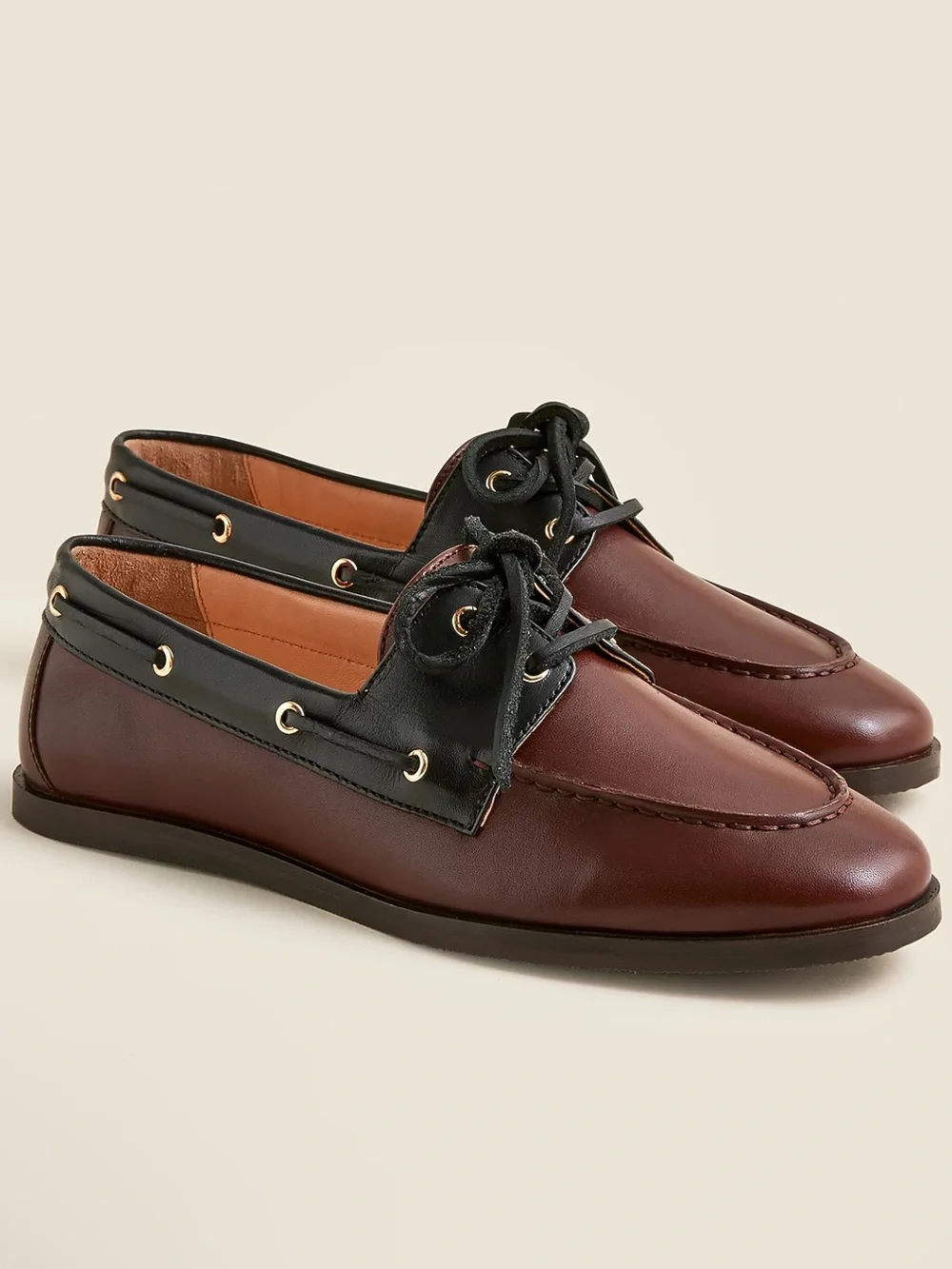 Women’s Brown & Black Leather Boat Shoes
